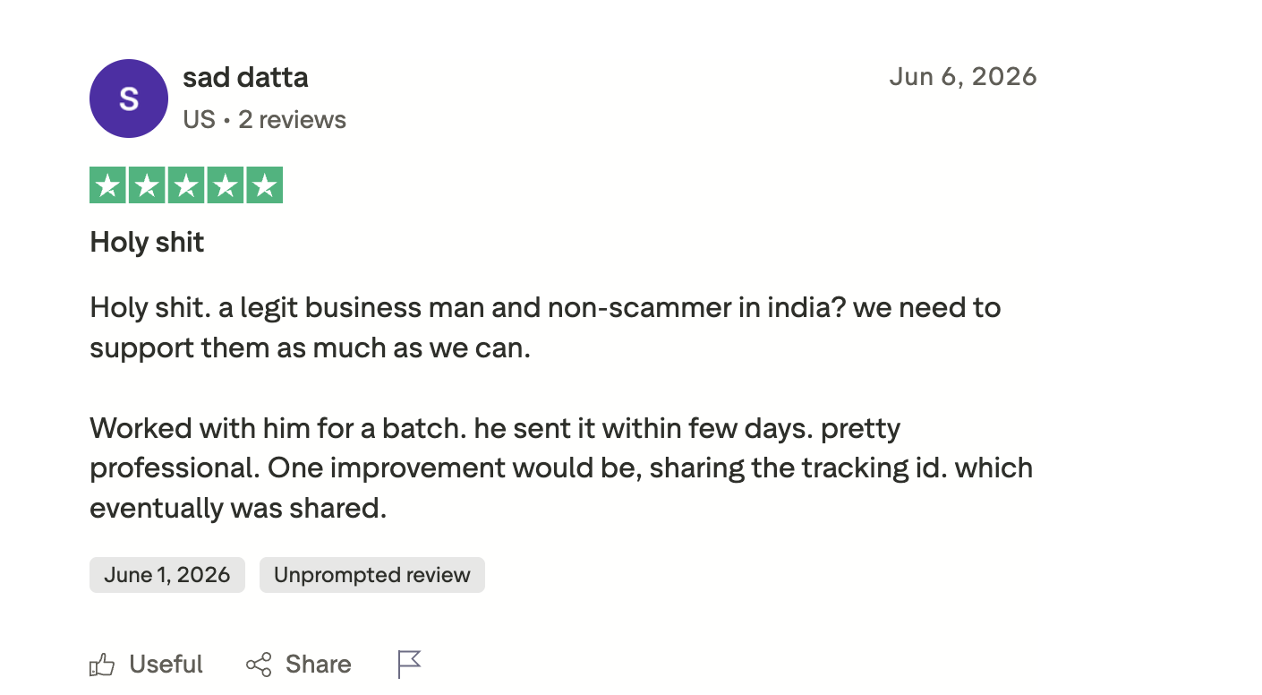 Customer review on Trustpilot